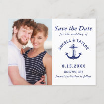 Wedding Nautical Anchor Photo Navy Blue Announcement Postcard