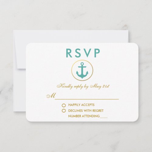 Wedding Nautical Anchor Teal Gold RSVP