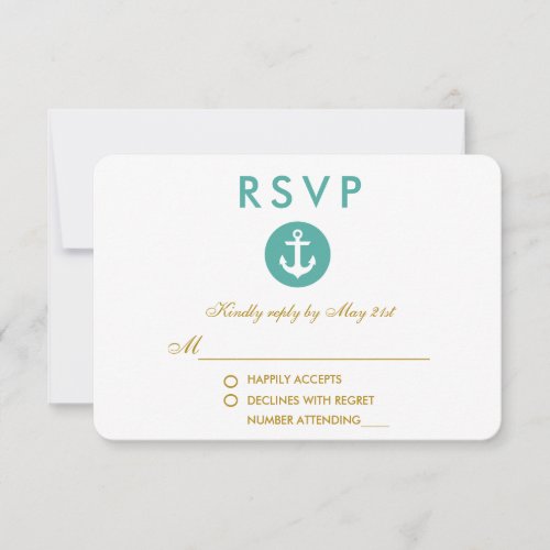 Wedding Nautical Anchor Teal RSVP Gold