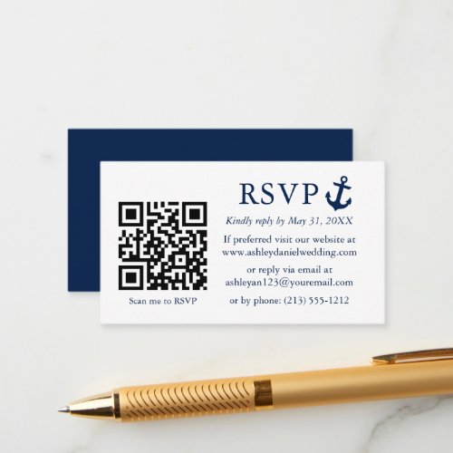Wedding Nautical Blue Anchor RSVP QR Enclosure Card