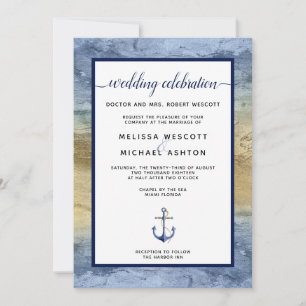 Wedding Nautical Blue & Gold Event / Florida Invitation