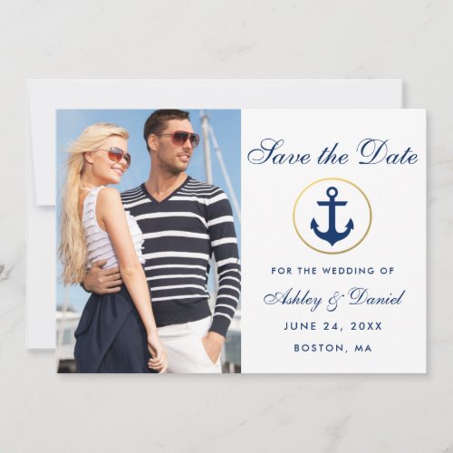 Wedding Nautical Blue Save The Date Photo W