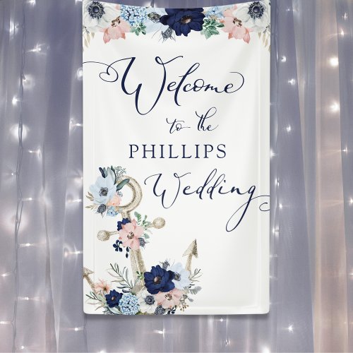 Wedding Nautical Floral Anchor Welcome Banner