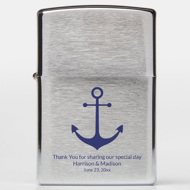 Wedding nautical navy blue anchor monogram favors zippo lighter (Front)