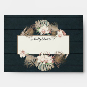 Wedding Nautical Navy Watercolor Floral Palm Leaf Envelope