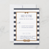 Wedding Nautical Navy &amp; White Watercolor Event RSVP Card