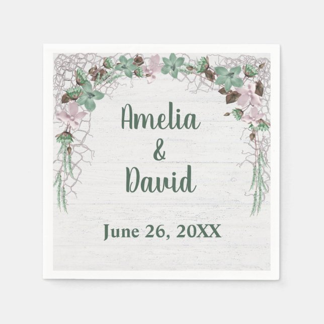 Wedding Nautical Net On Whitewashed Wood Napkins (Front)