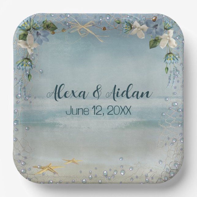 Wedding Nautical Net with Bubbles Paper Plates (Front)