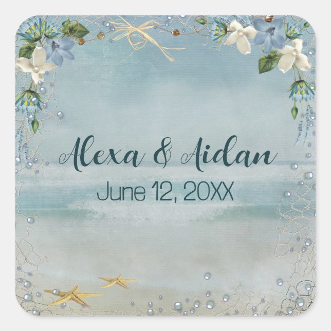 Wedding Nautical Net with Bubbles  Square Sticker (Front)