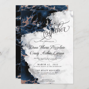 WEDDING Navy Blue 4 Rose Gold Geode Watercolor