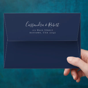 Wedding Navy Blue A7 5x7 Return Address Envelope