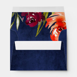 Wedding Navy Blue Floral Elegant Watercolor Envelope