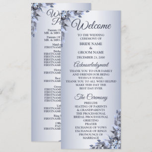 Wedding Navy Blue Floral Silver Elegant Welcome Program
