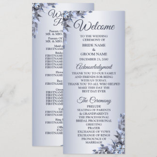 Wedding Navy Blue Floral Silver Elegant Welcome Program