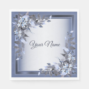 Wedding Navy Blue Floral Silver Gray Party Elegant Napkins