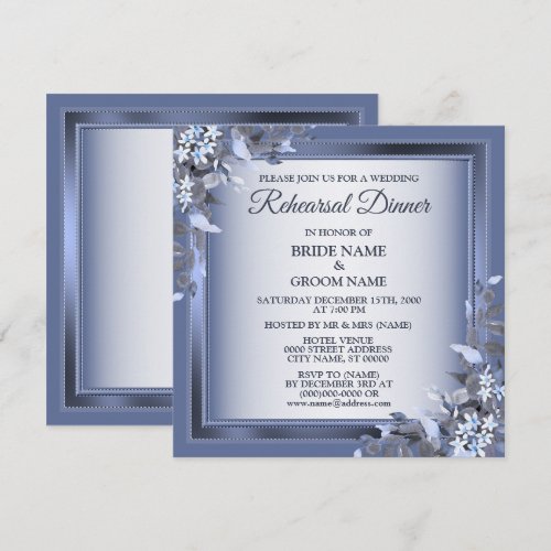 Wedding Navy Blue Floral Silver Rehearsal Dinner