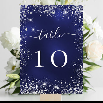 Wedding Navy Blue Glitter Table Number by EllenMariesParty at Zazzle