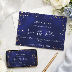 Wedding navy blue gold glitter winter save the date