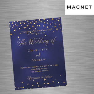 Wedding navy blue gold hearts script luxury magnetic invitation
