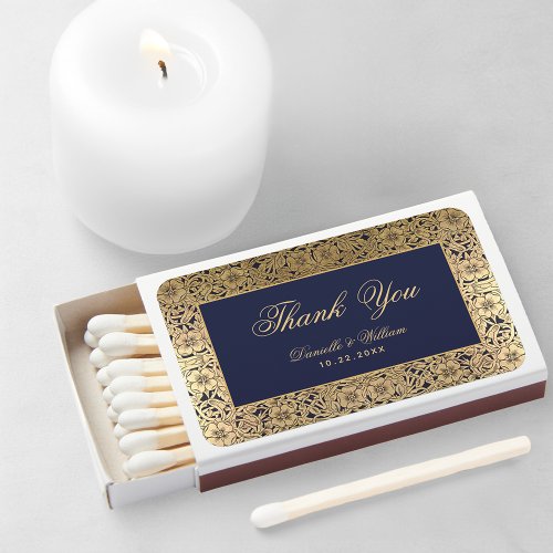 Wedding Navy Blue Gold Roses Elegant Vintage  Matchboxes