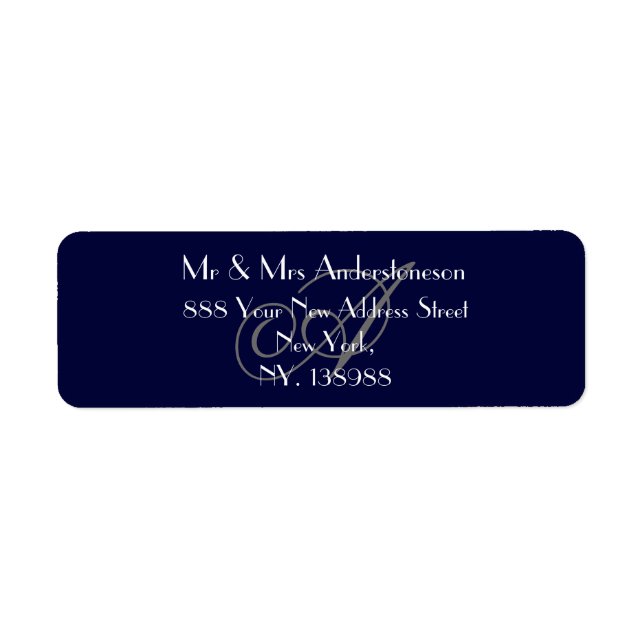 Wedding Navy Blue Monogram RSVP Return Address Label (Front)
