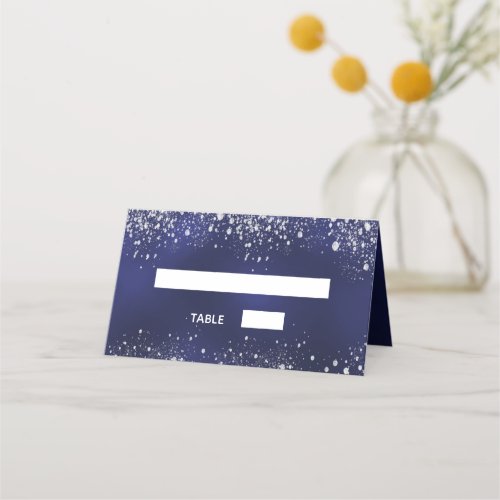 Wedding navy blue silver glitter sparkles place card