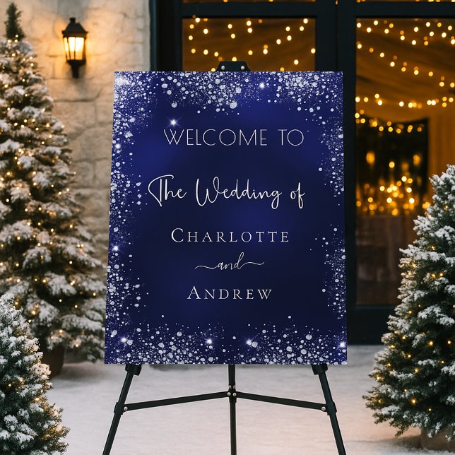 Wedding navy blue silver glitter welcome foam board (Creator Uploaded)