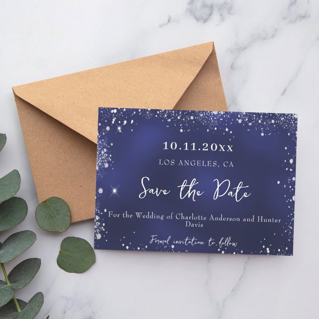 Wedding navy blue silver glitter winter save the date (Creator Uploaded)