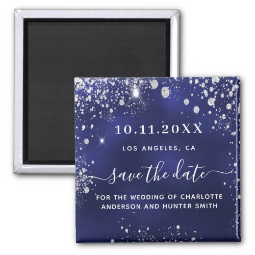 Wedding navy blue silver save the date magnet