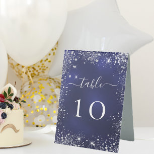 Wedding navy blue silver table number tent