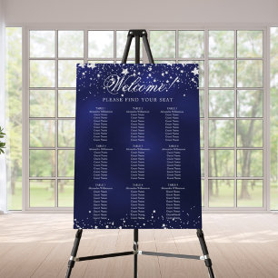 Wedding navy blue stars seat chart foam board