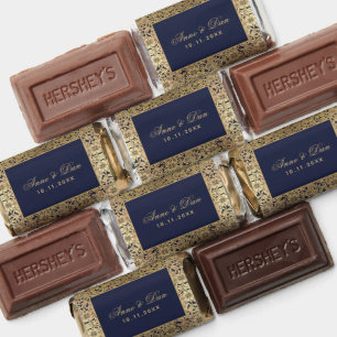 Wedding Navy Blue Vintage Gold Roses Elegant  Hershey's Miniatures