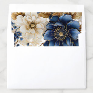 Wedding Navy Blue White Golden Floral Silver Envelope Liner