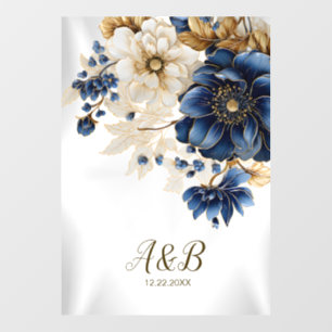 Wedding Navy Blue White Golden Floral Silver Floor Decals