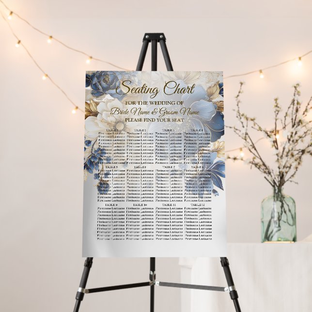 Wedding Navy Blue White Golden Floral Silver Foam Board (In Situ (Stand))
