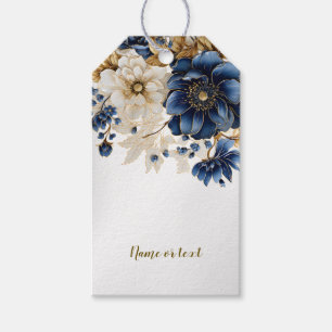 Wedding Navy Blue White Golden Floral Silver Gift Tags