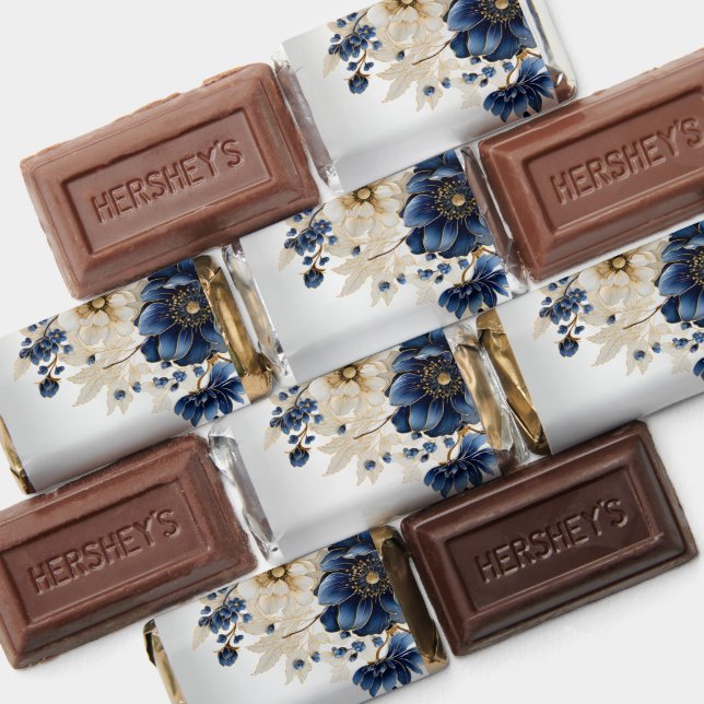 Wedding Navy Blue White Golden Floral Silver Hershey's Miniatures (Assorted)