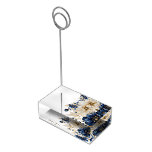 Wedding Navy Blue White Golden Floral Silver Place Card Holder