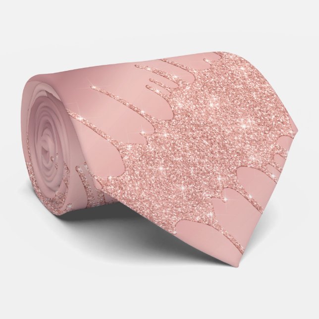 Wedding neck tie Rose Gold Blush Glitter Sparkle (Rolled)