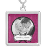 Wedding Necklace Photo Black Pink Damask Pendant at Zazzle