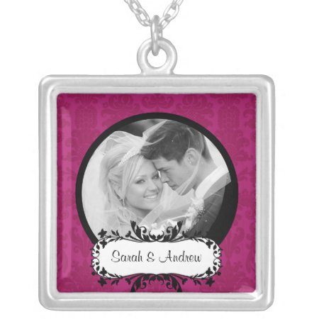 Wedding Necklace Photo Black Pink Damask Pendant