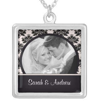 Wedding Necklace Photo Black Pink Damask Pendant