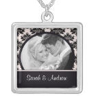 Wedding Necklace Photo Black Pink Damask Pendant
