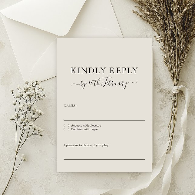 Wedding Neutral Cream Signature Kindly Reply RSVP Card (Creator Uploaded)