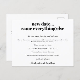 Wedding New Date Same Everything Else Simple Text Announcement Postcard