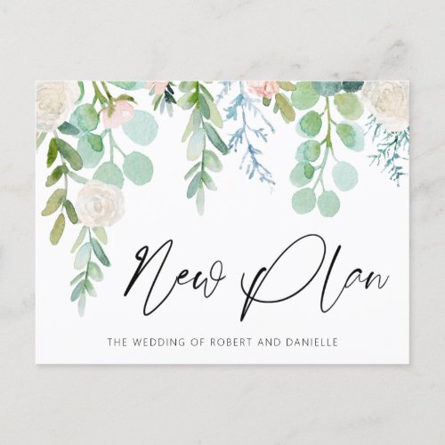 Wedding NEW PLAN Watercolor Floral Greenery Announcement Postcard