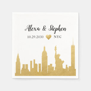 Wedding New York City Heart NYC Skyline Gold Napkins