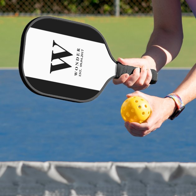 Wedding Newly Wed Monogram black Simple Pickleball Paddle