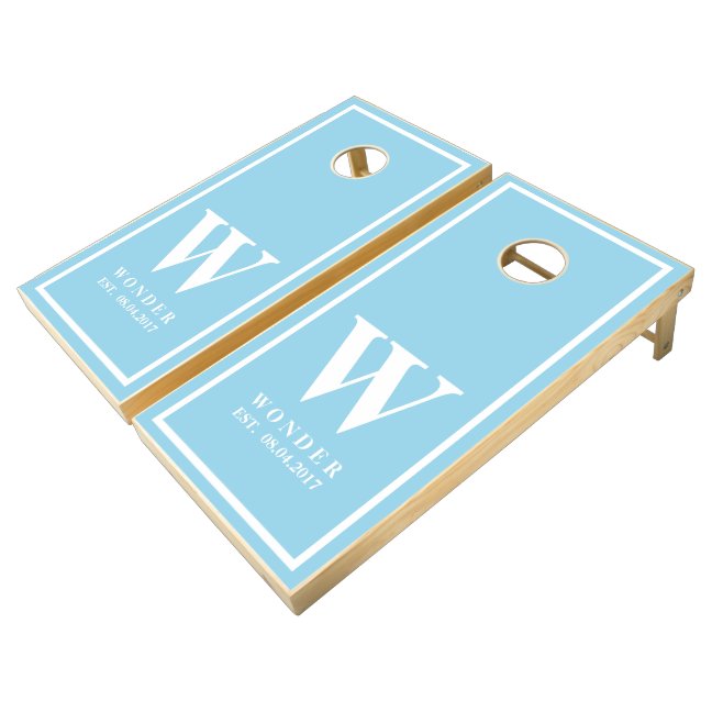 Wedding Newly Wed Monogram blue chic Cornhole Set
