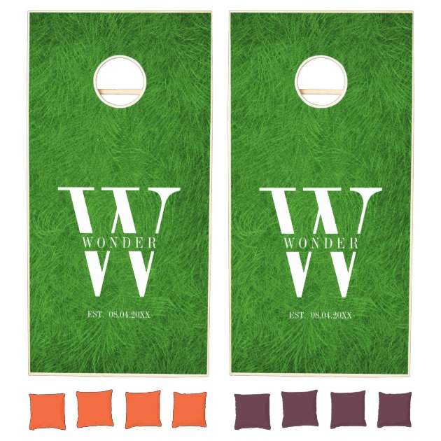 Wedding Newly Wed Monogram grass Holiday Cornhole Set